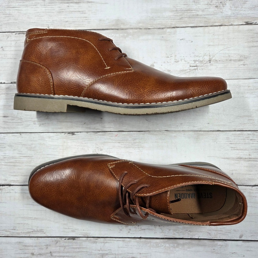 Steve Madden P-SYMIN Chukka Boots Mens 12M Brown Faux Leather Lace Up Ortholite
